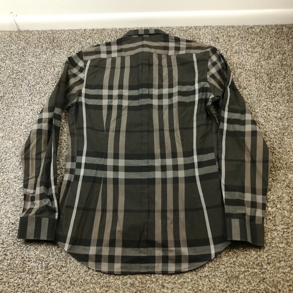 Burberry London Shirt Nova Check Plaid LS Button Up Gray Mens Small Tailored Fit - Picture 8 of 13